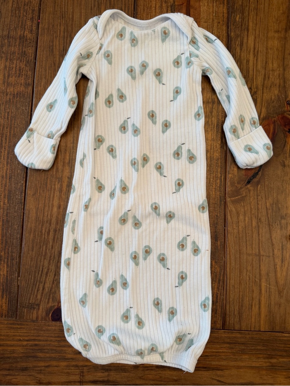Cream Ribbed Baby Gown with Avocado Print - Newborn
